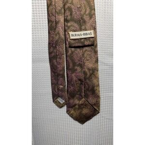 Burma Bibas Mens Paisley Silk Necktie Brown Purple Gold Formal